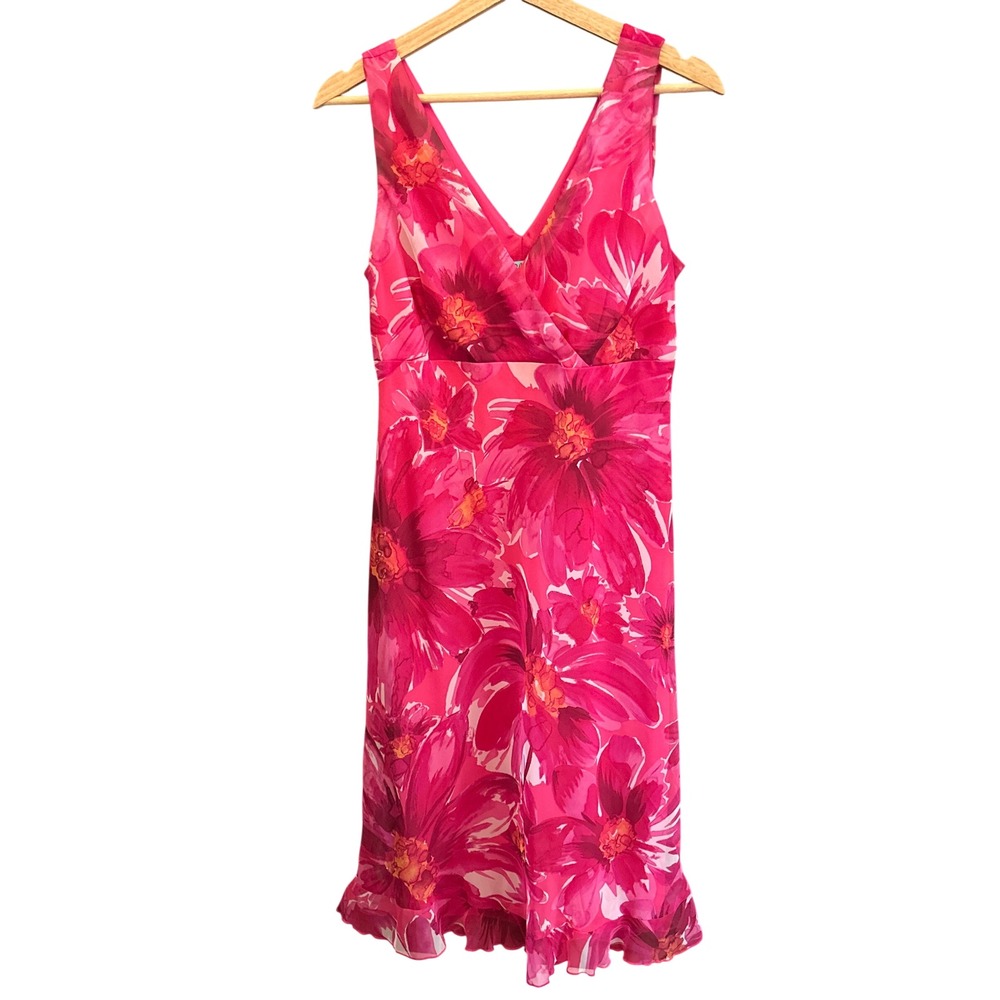 Y2K Sfuzi Floral Midi Dress Barbiecore Tropical Ruffle Hem Summer Pink Size 13